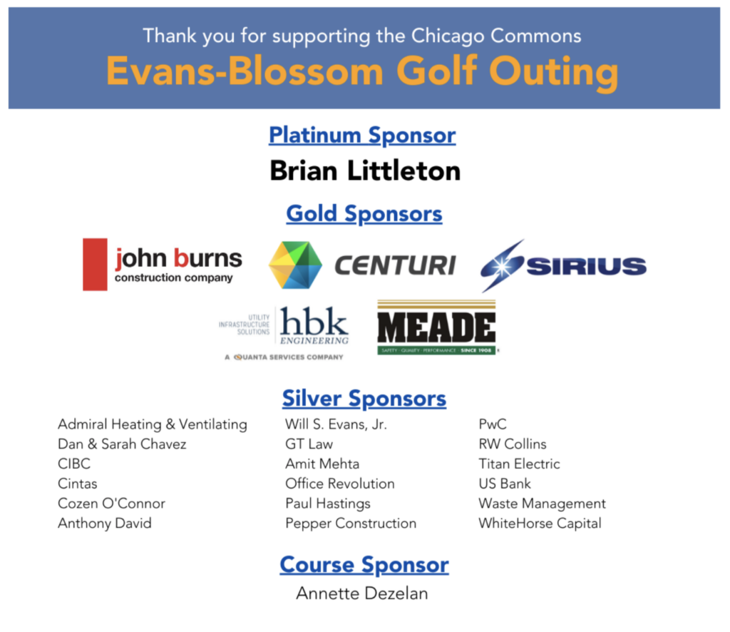 Chicago Commons Evan Blossom Golf Outing Sponsors 2022