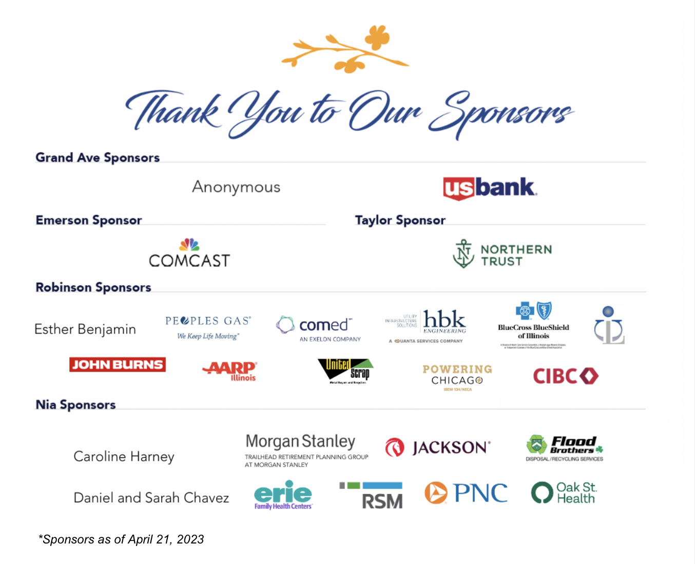 Chicago Commons Spring Luncheon 2023 Sponsors