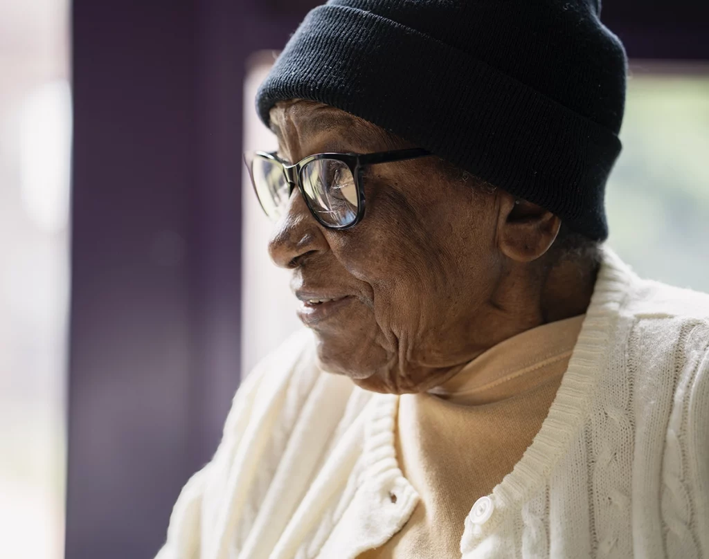 Photo of a senior at a senior care facility.